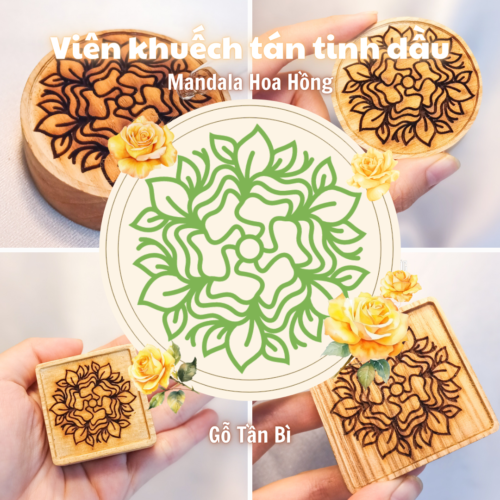 Viên Gỗ ASH nguyên khối Khuếch Tán Tinh Dầu Cao Cấp - Mandala Hoa Hồng - Tinh Tế, Thư Giãn & Hiệu Quả MDL07