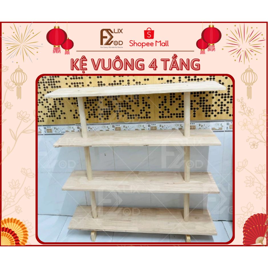 Kệ Vuông 4 Tầng, Gỗ Cao Su - Ảnh 3