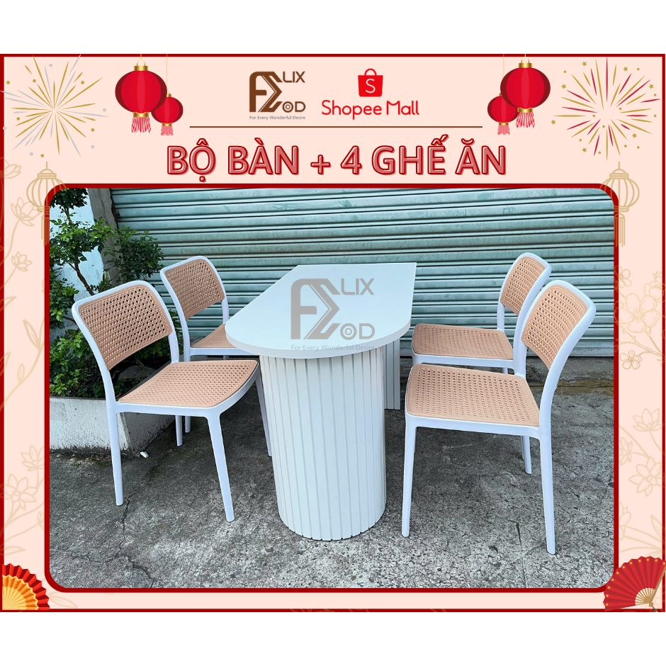 Bộ Bàn Ăn Đảo Bếp Kèm 4 Ghế Ăn Lắp Ráp Thông Minh - Ảnh 2