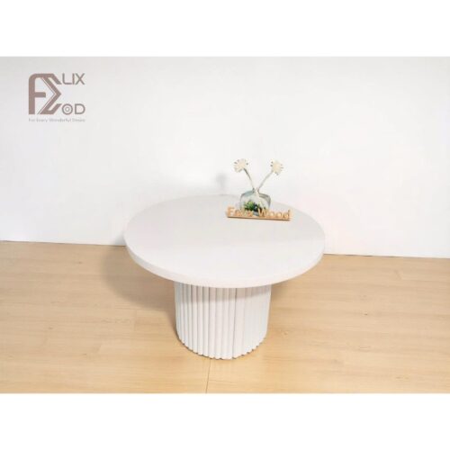 Bàn Sofa Bàn Trà Mặt Tròn, Chân Trụ Ốp Gỗ Ash Sơn Màu Gỗ