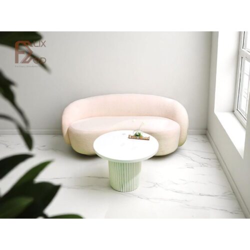 Bàn Sofa Bàn Trà Mặt Tròn, Chân Trụ Ốp Gỗ Ash Sơn Màu Gỗ - Ảnh 3