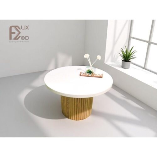 Bàn Sofa Bàn Trà Mặt Tròn, Chân Trụ Ốp Gỗ Ash Sơn Màu Gỗ - Ảnh 4