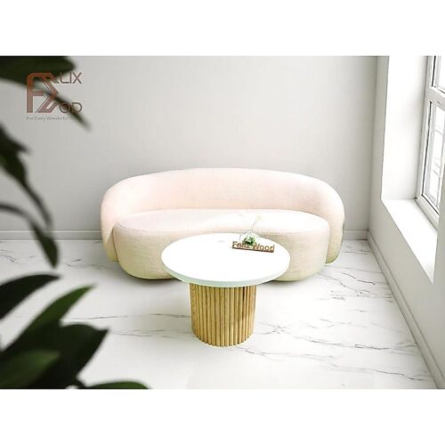 Bàn Sofa Bàn Trà Mặt Tròn, Chân Trụ Ốp Gỗ Ash Sơn Màu Gỗ - Ảnh 5