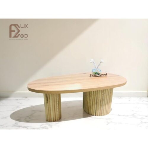 Bàn Sofa Bàn Trà Hạt Đậu Hai Chân Trụ Tròn Màu Gỗ - Ảnh 3