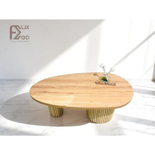 Bàn Sofa Bàn Trà Hạt Đậu Hai Chân Trụ Tròn Màu Gỗ - Ảnh 4