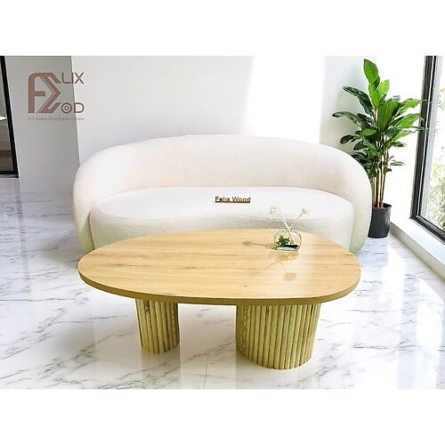 Bàn Sofa Bàn Trà Hạt Đậu Hai Chân Trụ Tròn Màu Gỗ - Ảnh 5