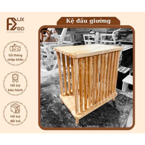 Alternative view of Kệ Đầu Giường Gỗ Thông Kết Hợp Cây Tròn