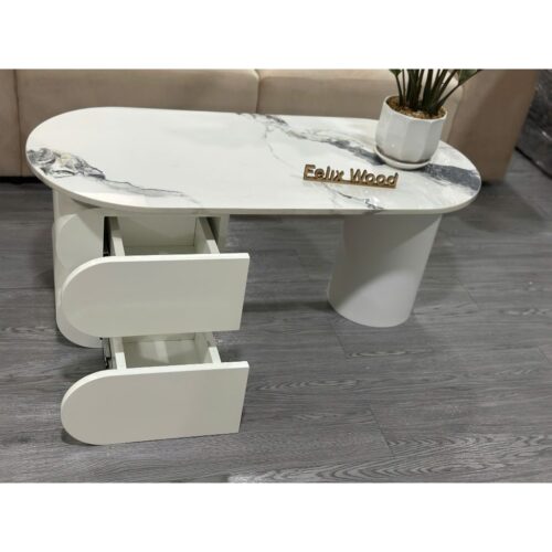 Bàn Trà Bầu Kèm Hộc Kéo Tiện Lợi, Mặt Đá