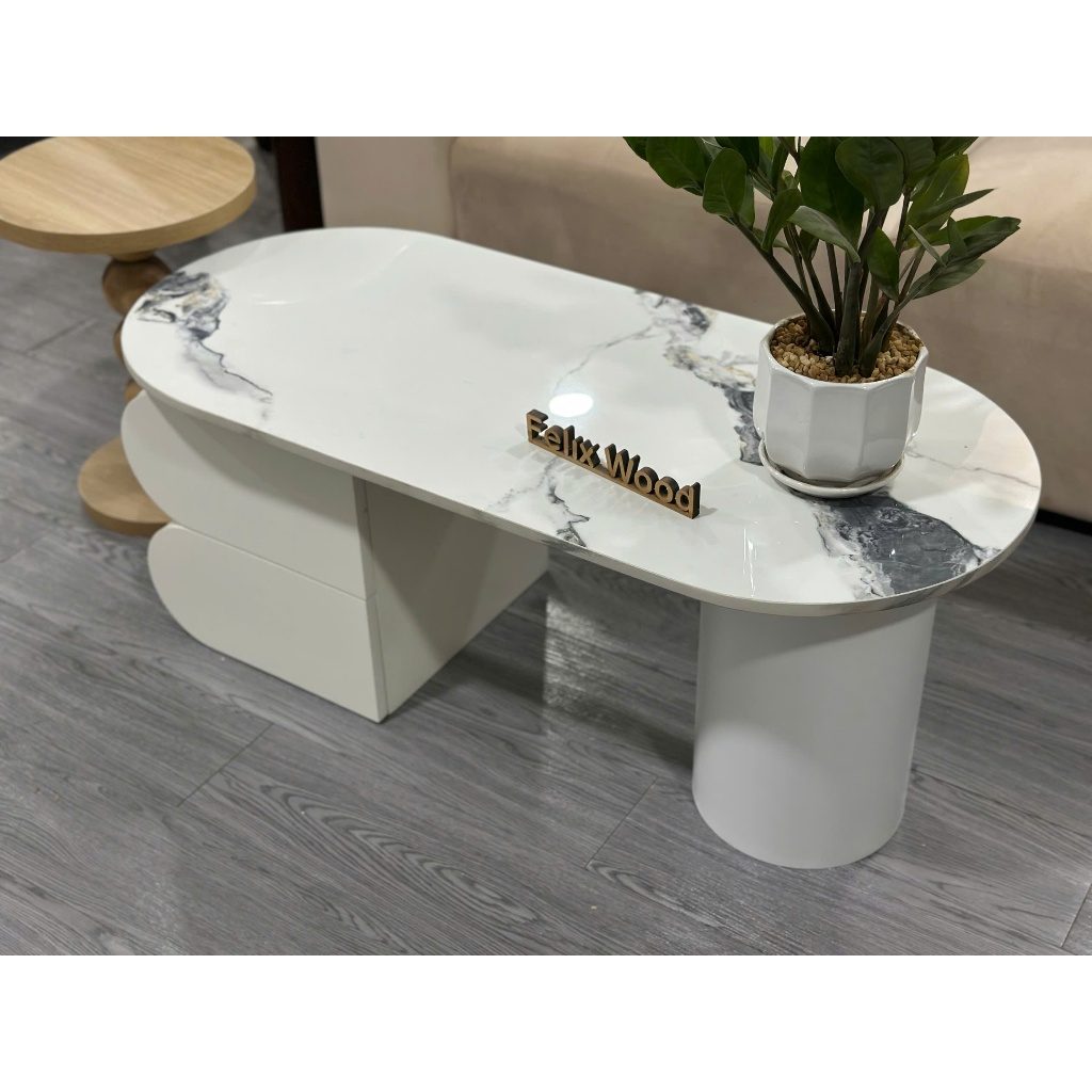 Bàn Trà Bầu Kèm Hộc Kéo Tiện Lợi, Mặt Đá - Ảnh 5
