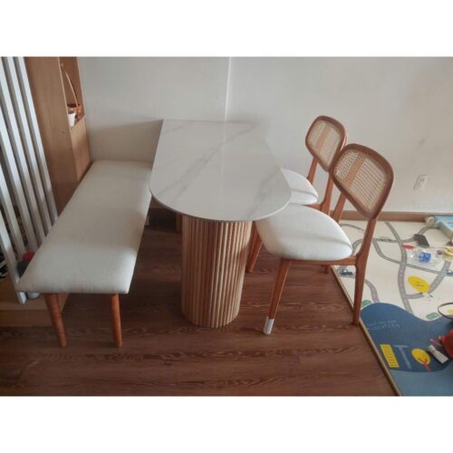 Set Bàn Ăn Mặt Đá, 2 Ghế, 1 Băng 1M2